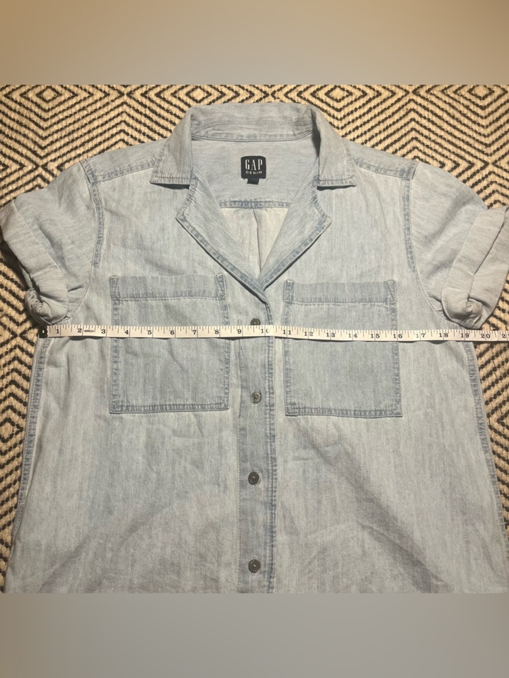 Classic denim light wash short sleeve button down 100% cotton classic - Picture 2 of 6